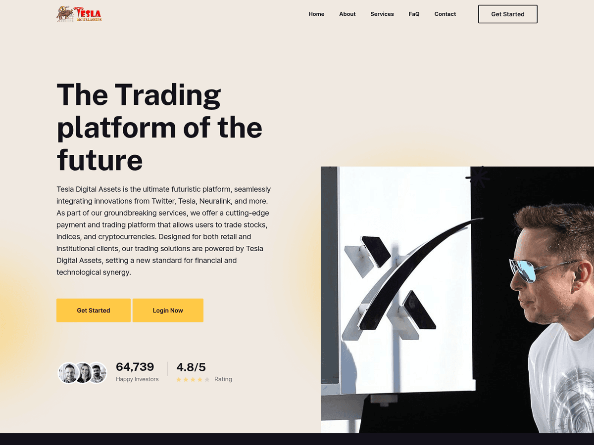 Screenshot der Webseite Tesladigitalassets (tesladigitalassets.com)
