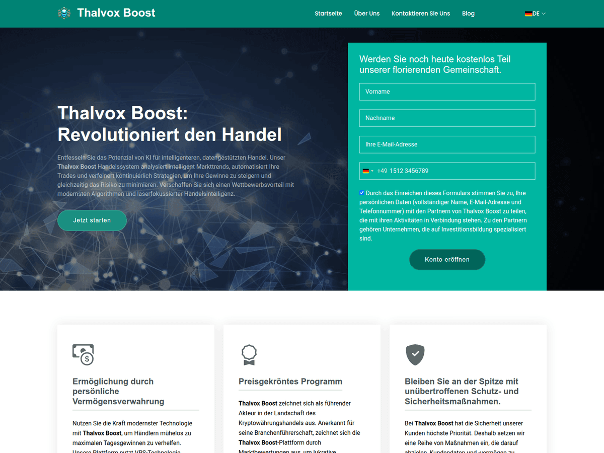 Screenshot der Webseite Thalvoxboost (thalvoxboost.org)