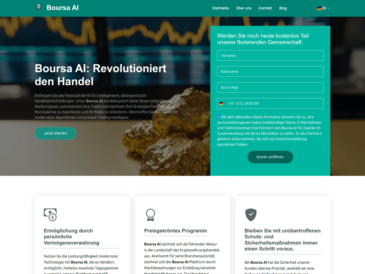 Screenshot der Webseite Theboursa Ai (theboursa-ai.com)