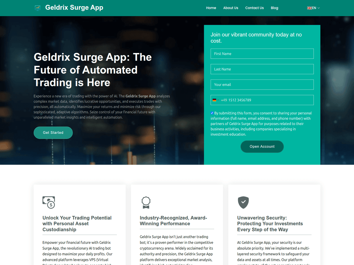Screenshot der Webseite Thegeldrixsurge App (thegeldrixsurge-app.net)