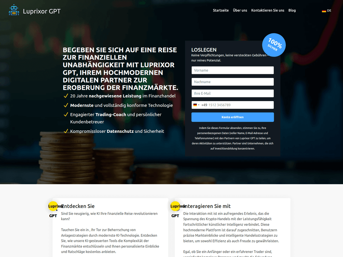 Screenshot der Webseite Theluprixorgptapp (theluprixorgptapp.com)