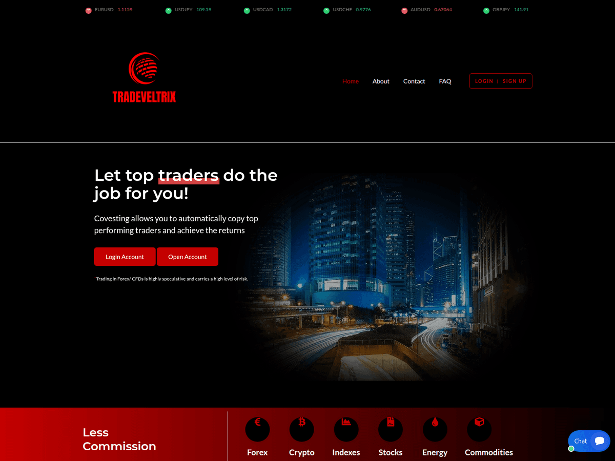 Screenshot der Webseite Tradeveltrix (tradeveltrix.live)