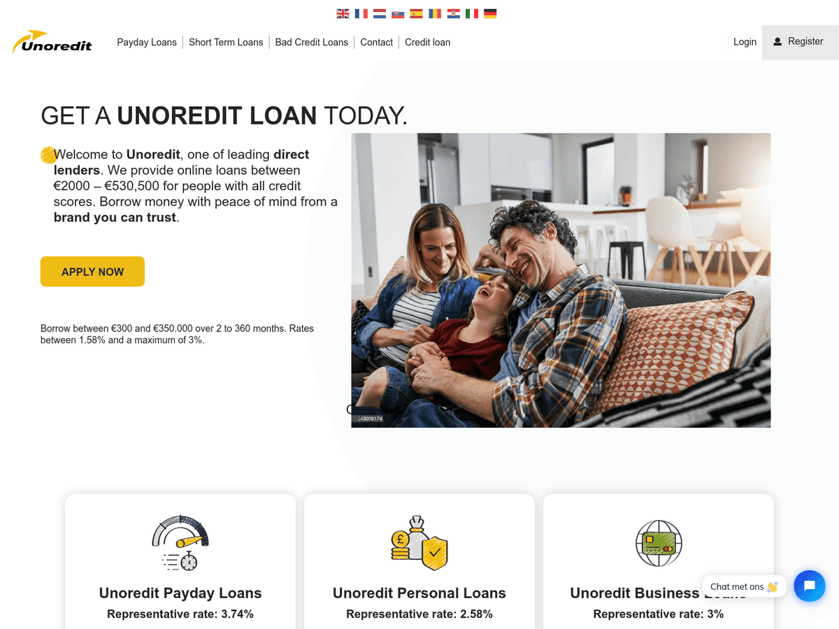 Screenshot der Webseite Unoredit (unoredit.com)