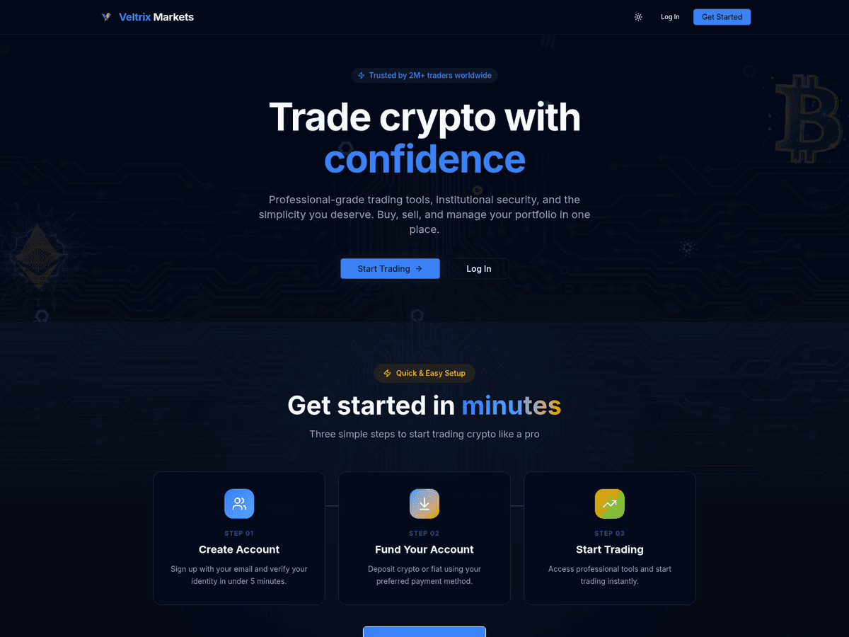 Screenshot der Webseite Veltrixmarket (veltrixmarket.io)
