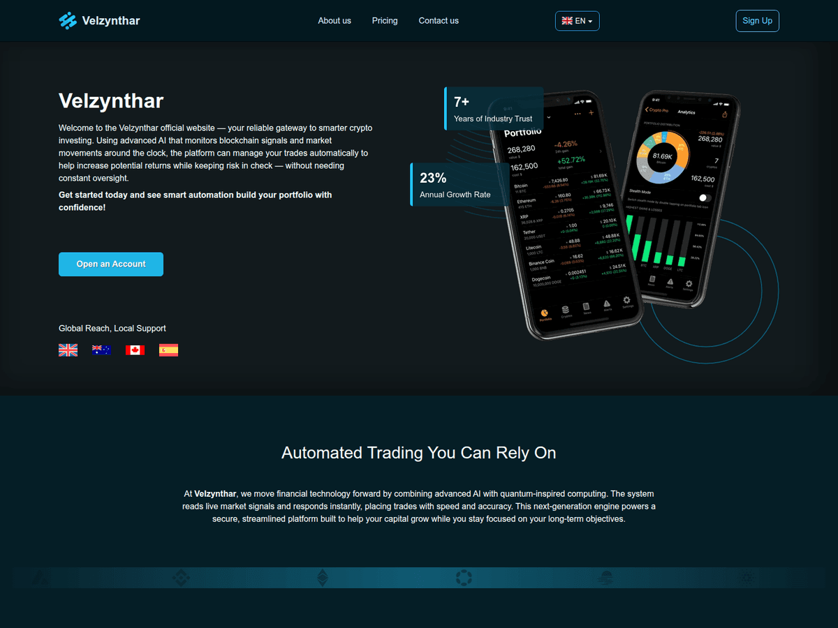 Screenshot der Webseite Velzynthar (velzynthar.ltd)