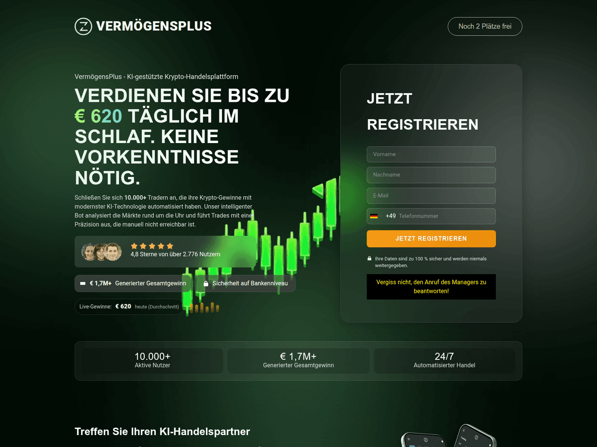 Screenshot der Webseite Vermogensplustrade (vermogensplustrade.de)