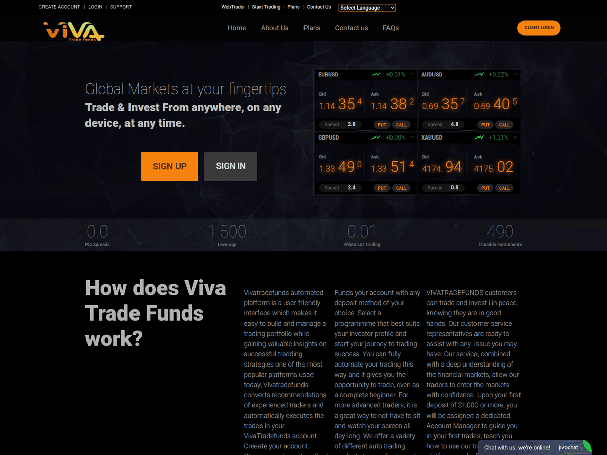 Screenshot von Vivatradesfunds
