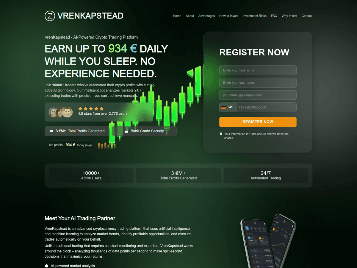 Screenshot der Webseite Vrenkapstead (vrenkapstead.net)