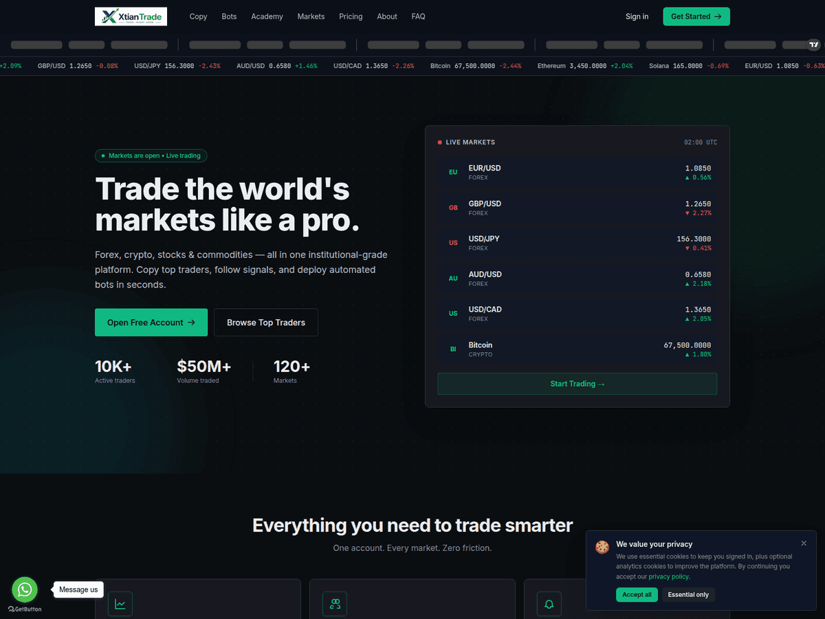 Screenshot der Webseite Xtiantrade (xtiantrade.com)