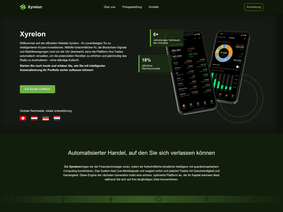 Screenshot der Webseite Xyrelon (xyrelon.ch)