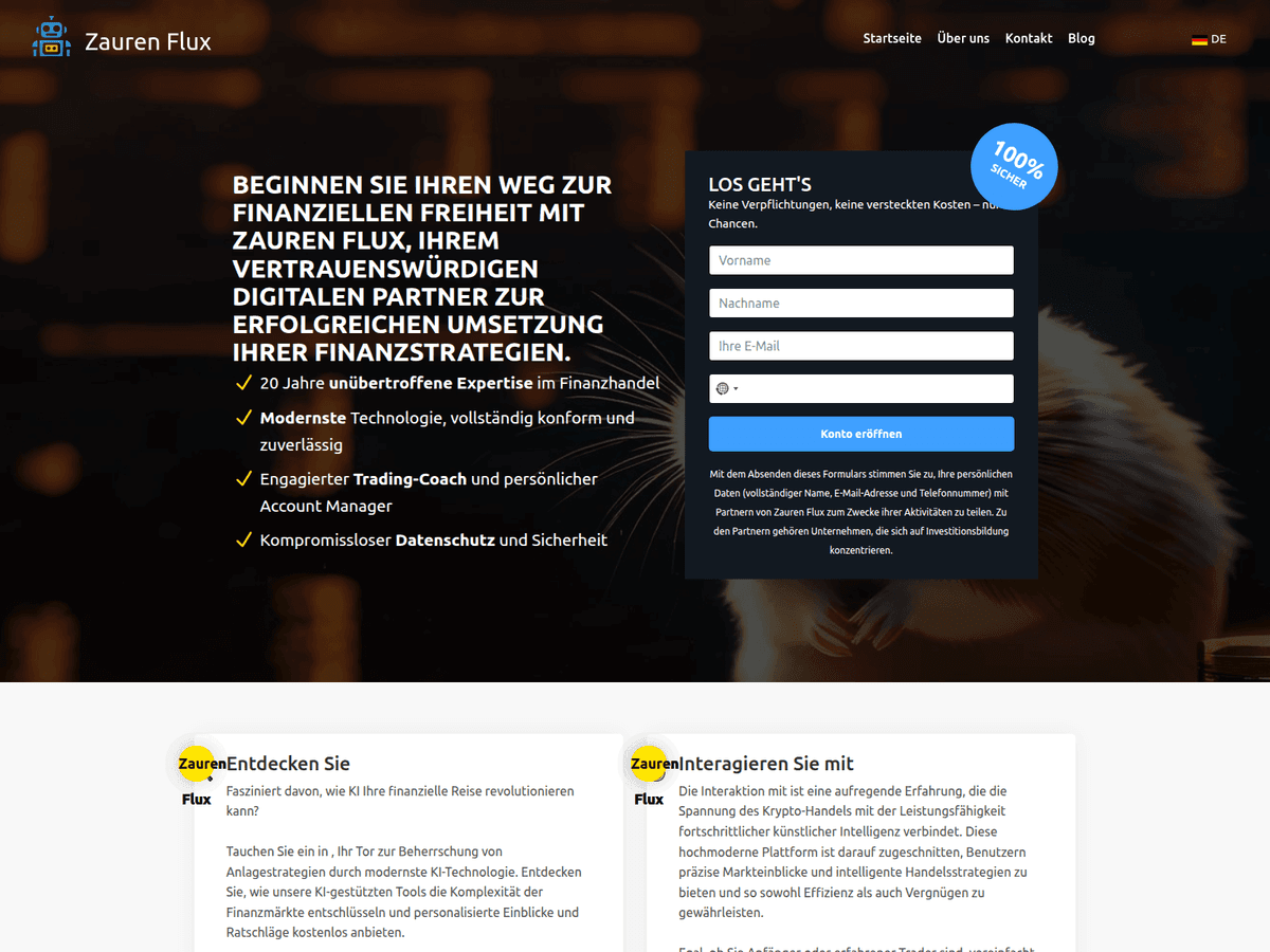 Screenshot der Webseite Zaurenflux (zaurenflux.org)