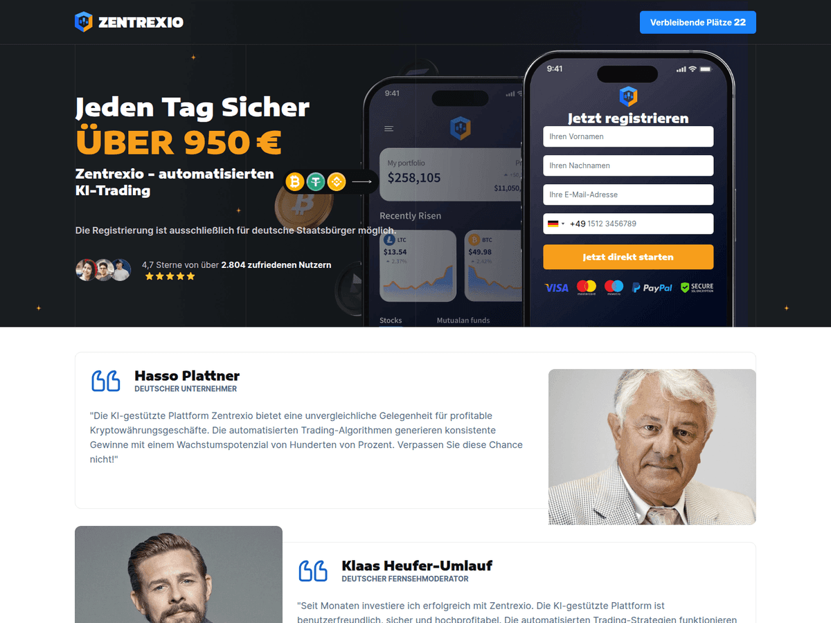 Screenshot von Zentrexio Invest