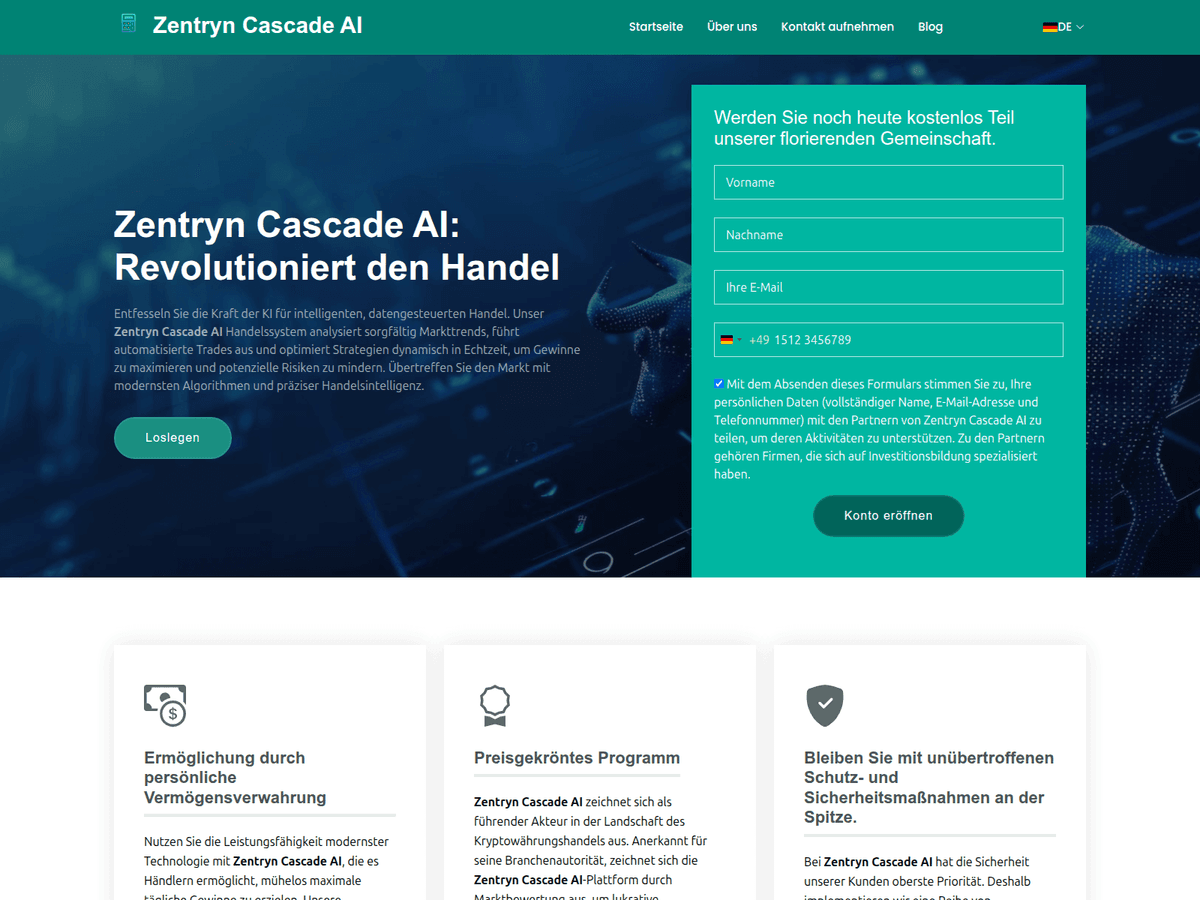 Screenshot der Webseite Zentryn Cascadeai (zentryn-cascadeai.org)