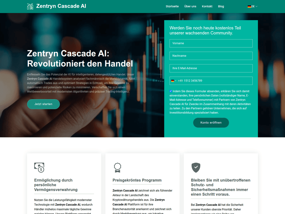 Screenshot der Webseite Zentryncascadeai (zentryncascadeai.org)