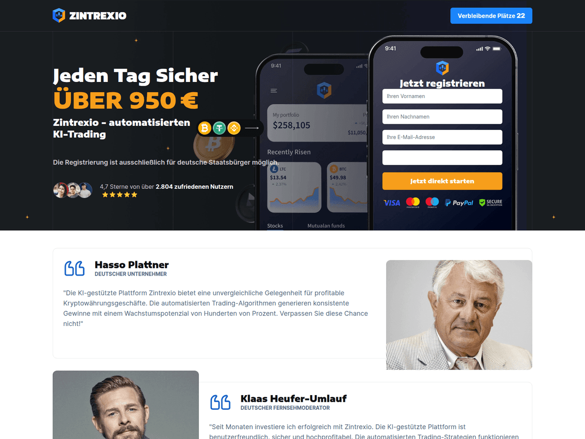 Screenshot von Zintrexio Invest