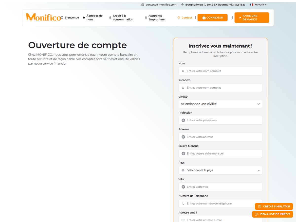 Screenshot der Webseite Monifico (monifico.com)