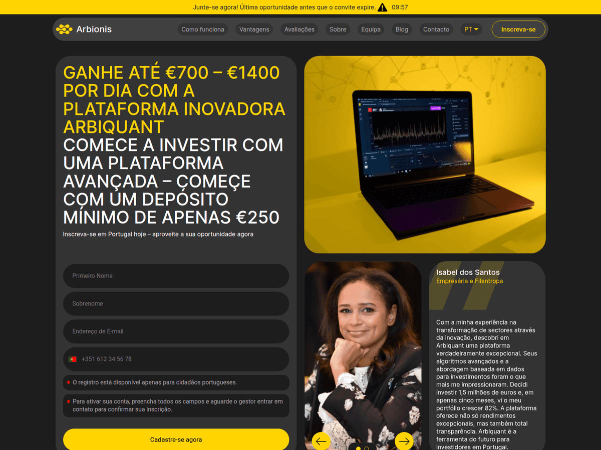 Screenshot der Webseite Arbionis Pt (arbionis-pt.com)