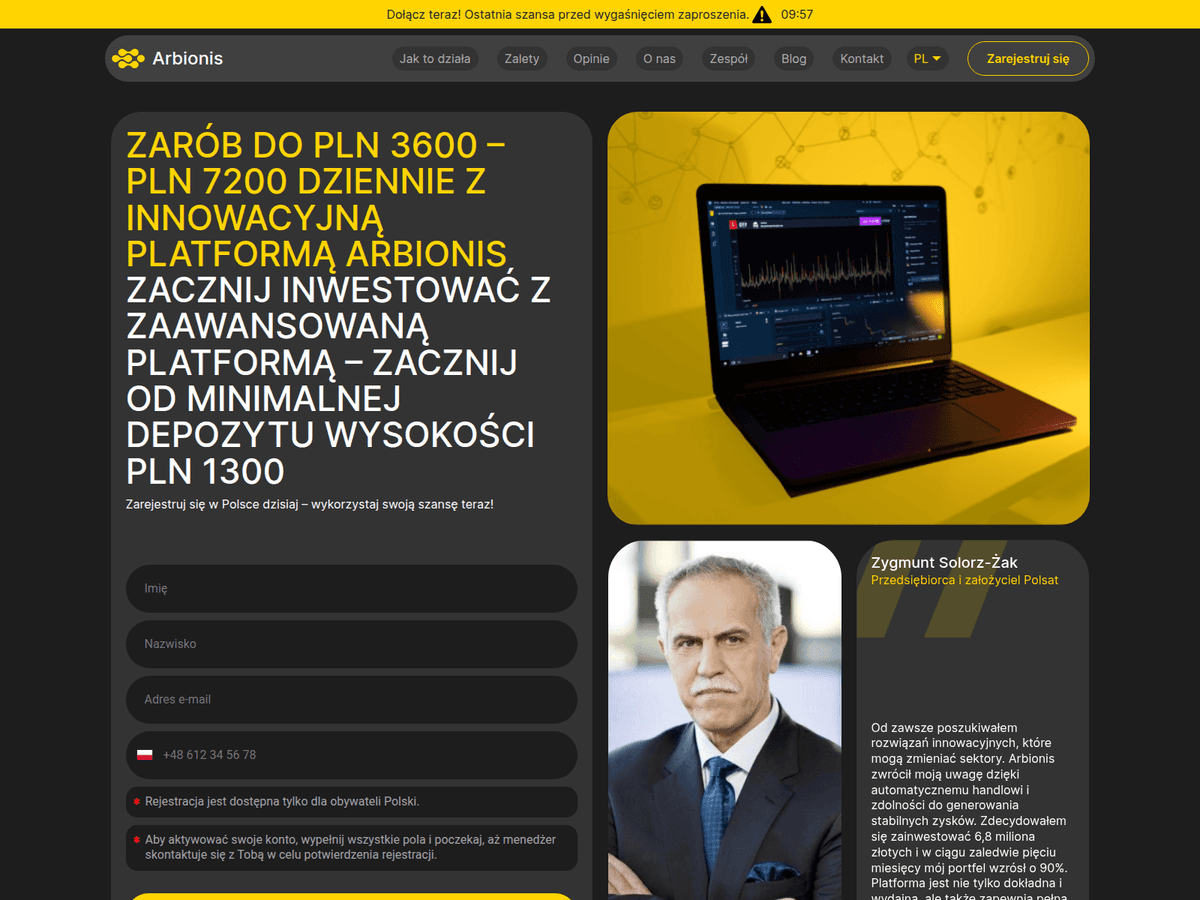 Screenshot der Webseite Arbionispl (arbionispl.com)