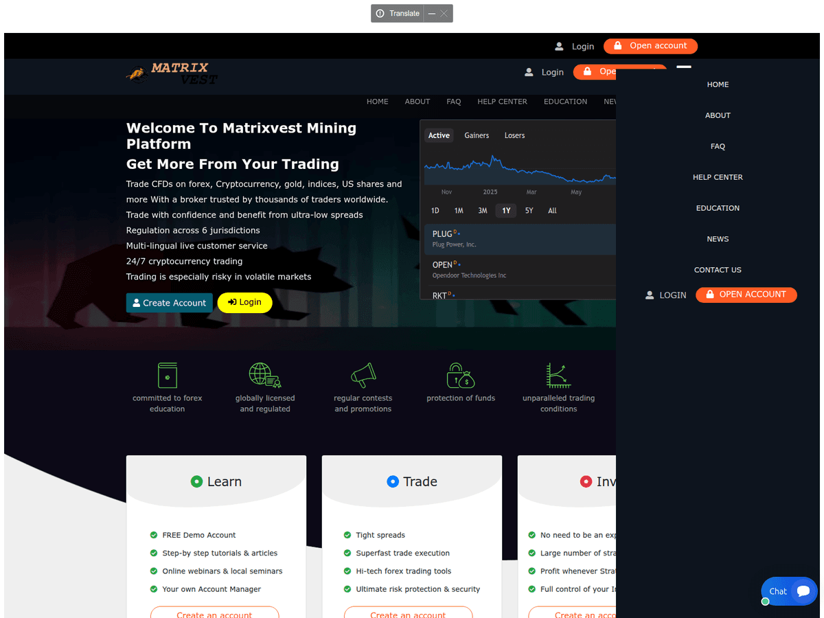 Screenshot von Matrixvest