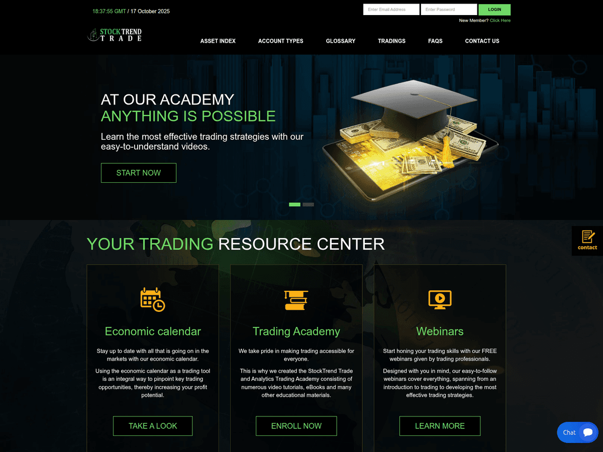 Screenshot der Webseite Stocktrendtrade (stocktrendtrade.biz)
