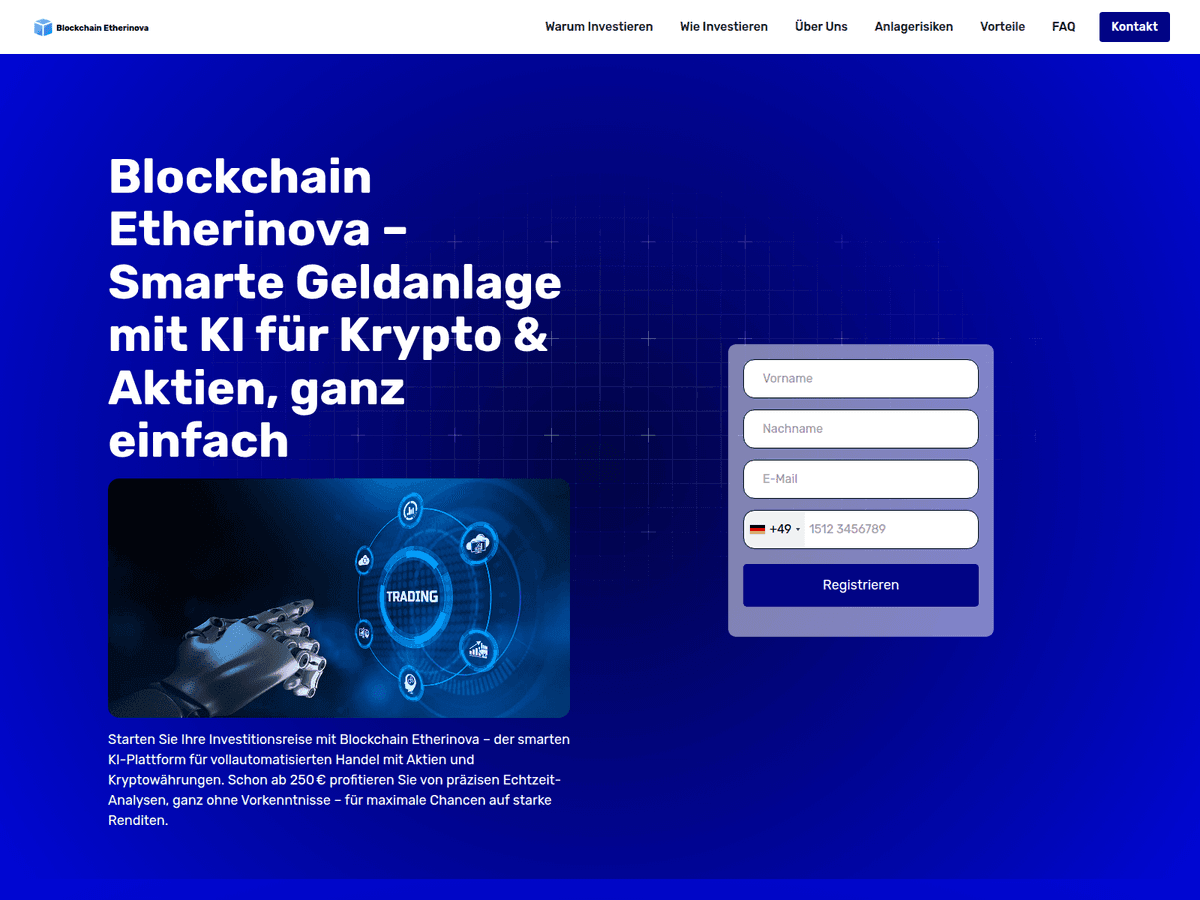 Screenshot von Blockchainetherinova De