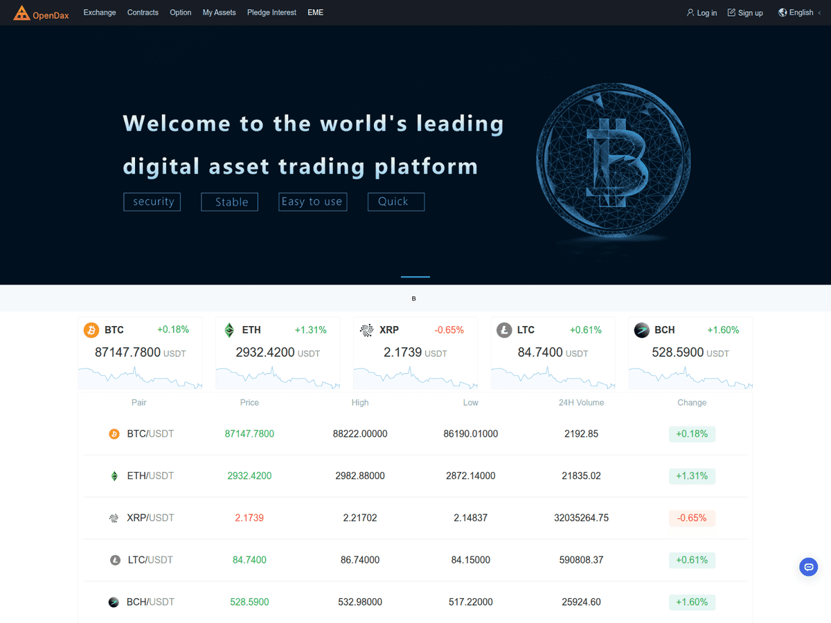 Screenshot von Opendax Web