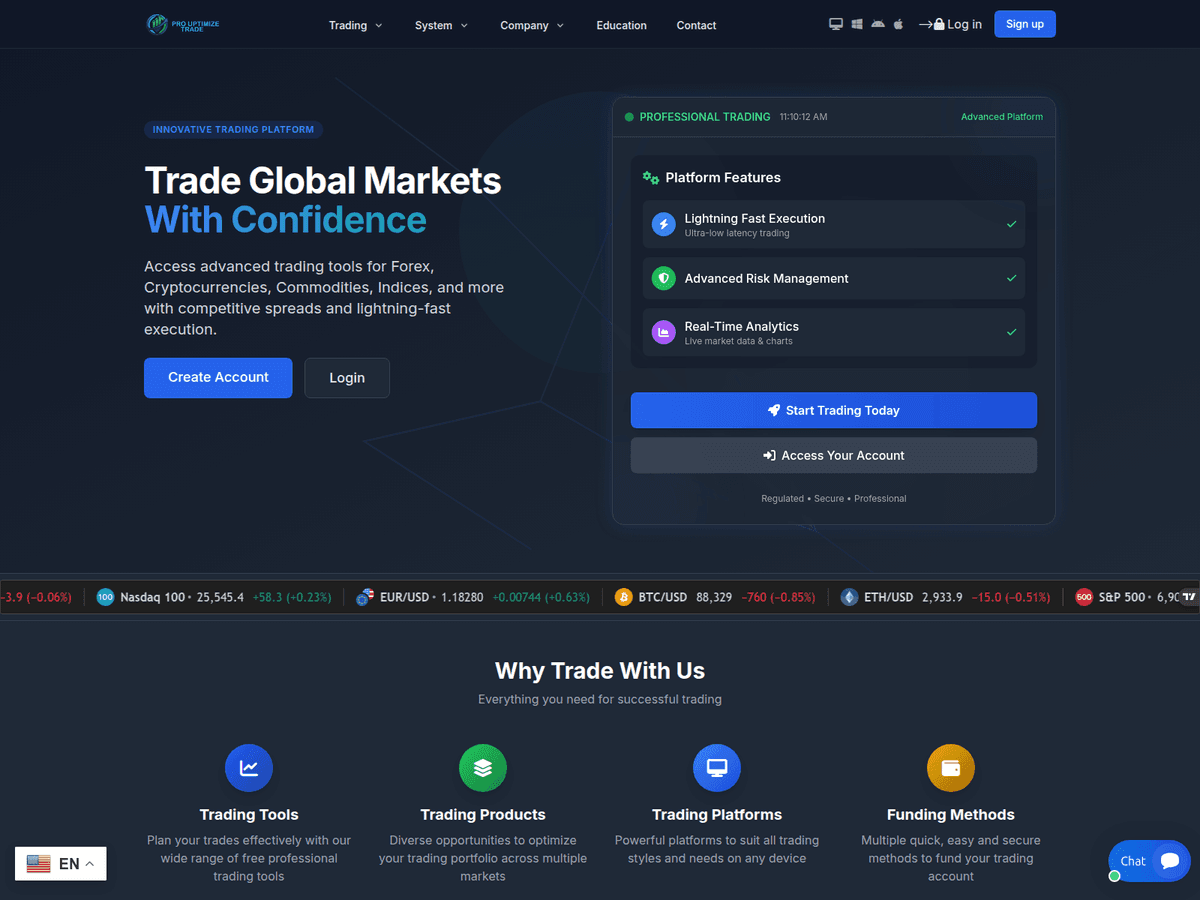 Screenshot von Prouptimizetrade
