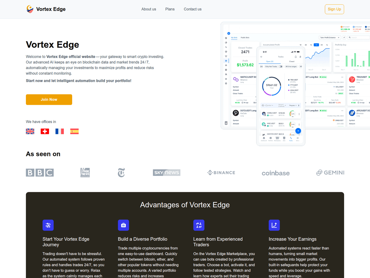 Screenshot der Webseite Vortexedgeofficial (vortexedgeofficial.net)