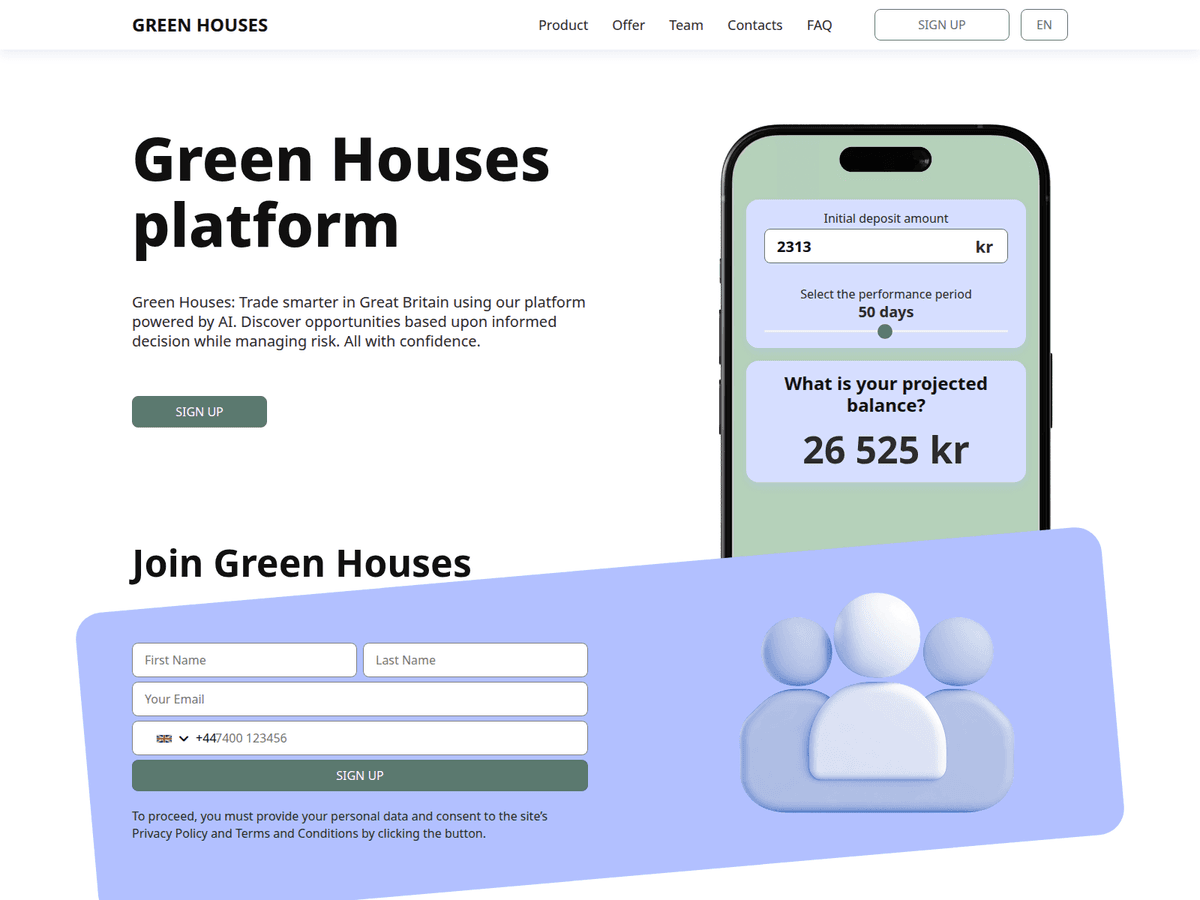 Screenshot der Webseite Greenhousesapp (greenhousesapp.net)