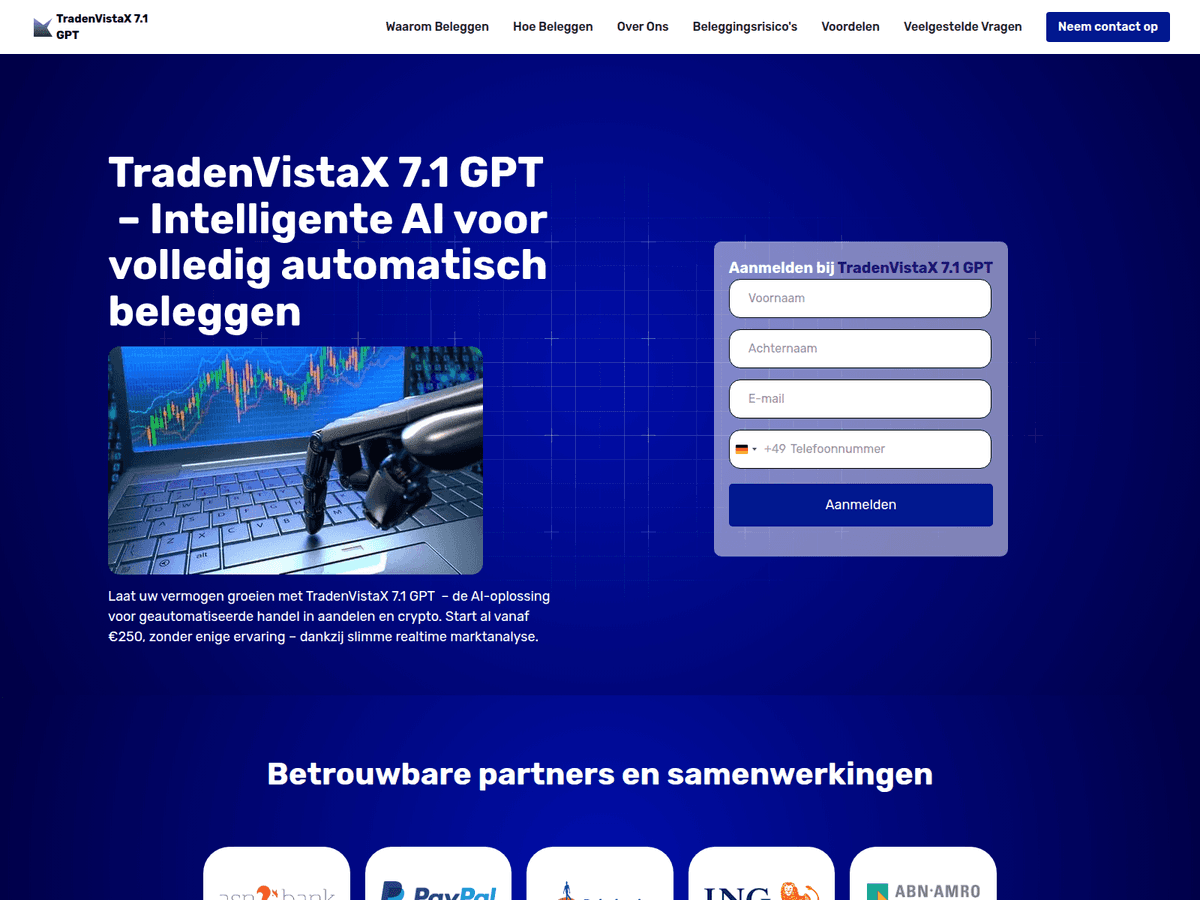 Screenshot von Tradenvistax