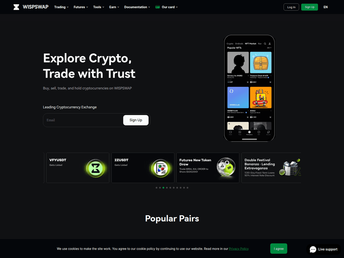 Screenshot der Webseite Wispswap (wispswap.io)