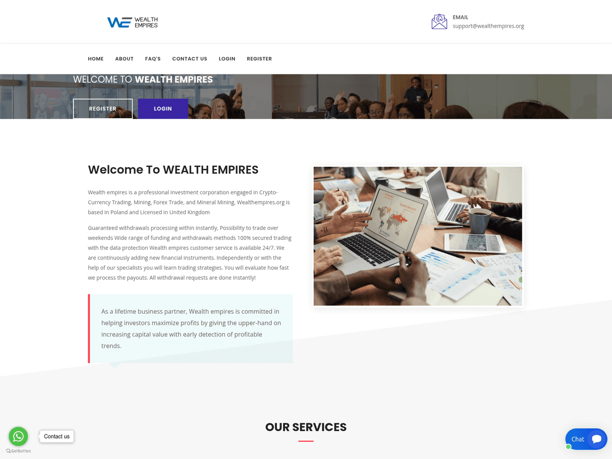 Screenshot der Webseite Wealthempires (wealthempires.org)