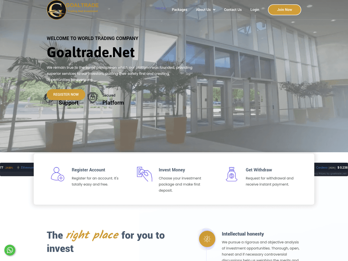 Screenshot von Goaltrade