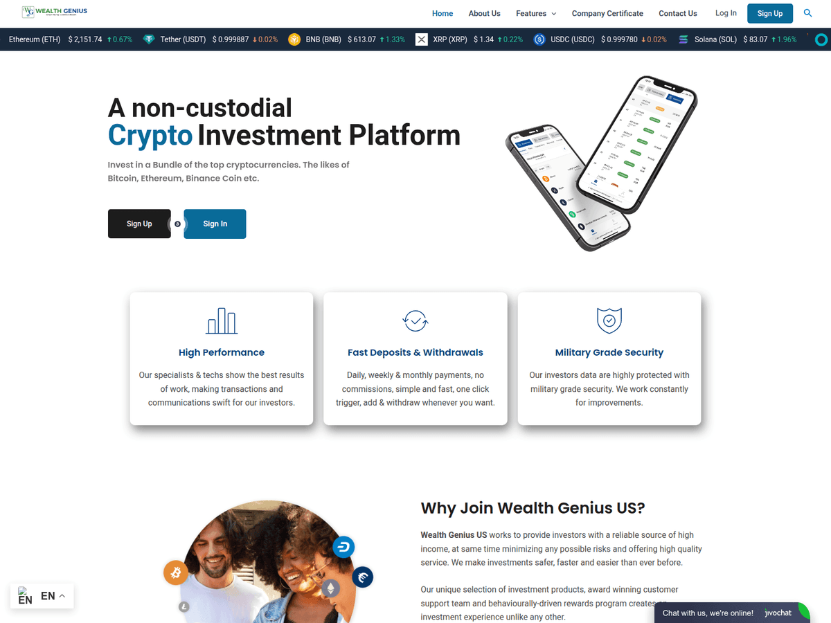 Screenshot der Webseite Wealthgenius (wealthgenius.us)
