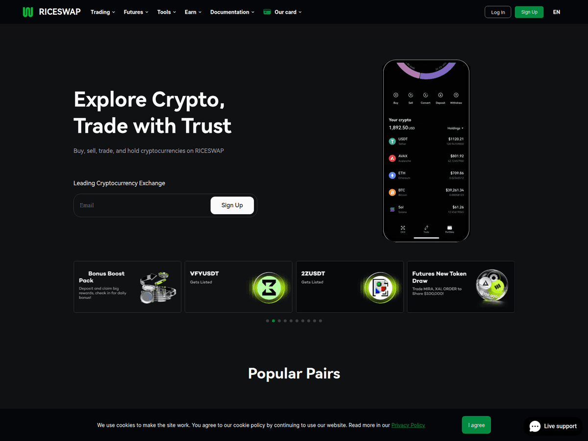 Screenshot der Webseite Riceswap (riceswap.io)