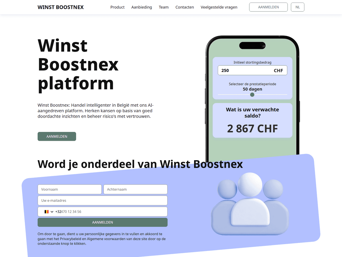 Screenshot der Webseite Winst Boostnex (winst-boostnex.org)