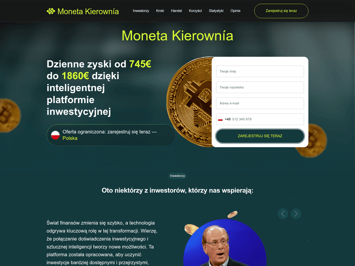 Screenshot der Webseite Moneta Kierownia (moneta-kierownia.org)