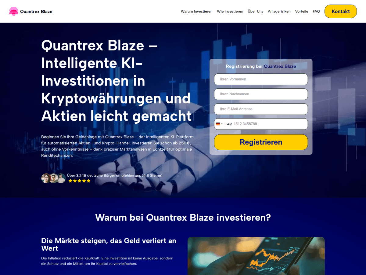 Screenshot der Webseite Quantrexblazeai (quantrexblazeai.de)