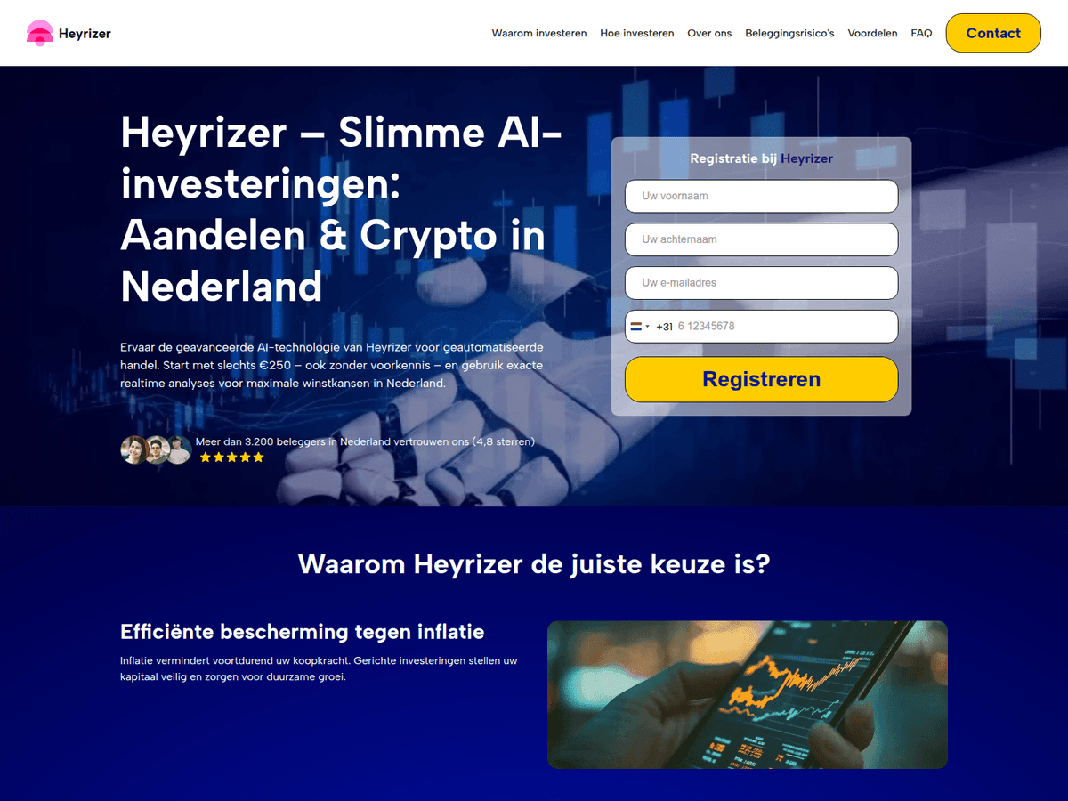 Screenshot der Webseite Heyrizer (heyrizer.nl)