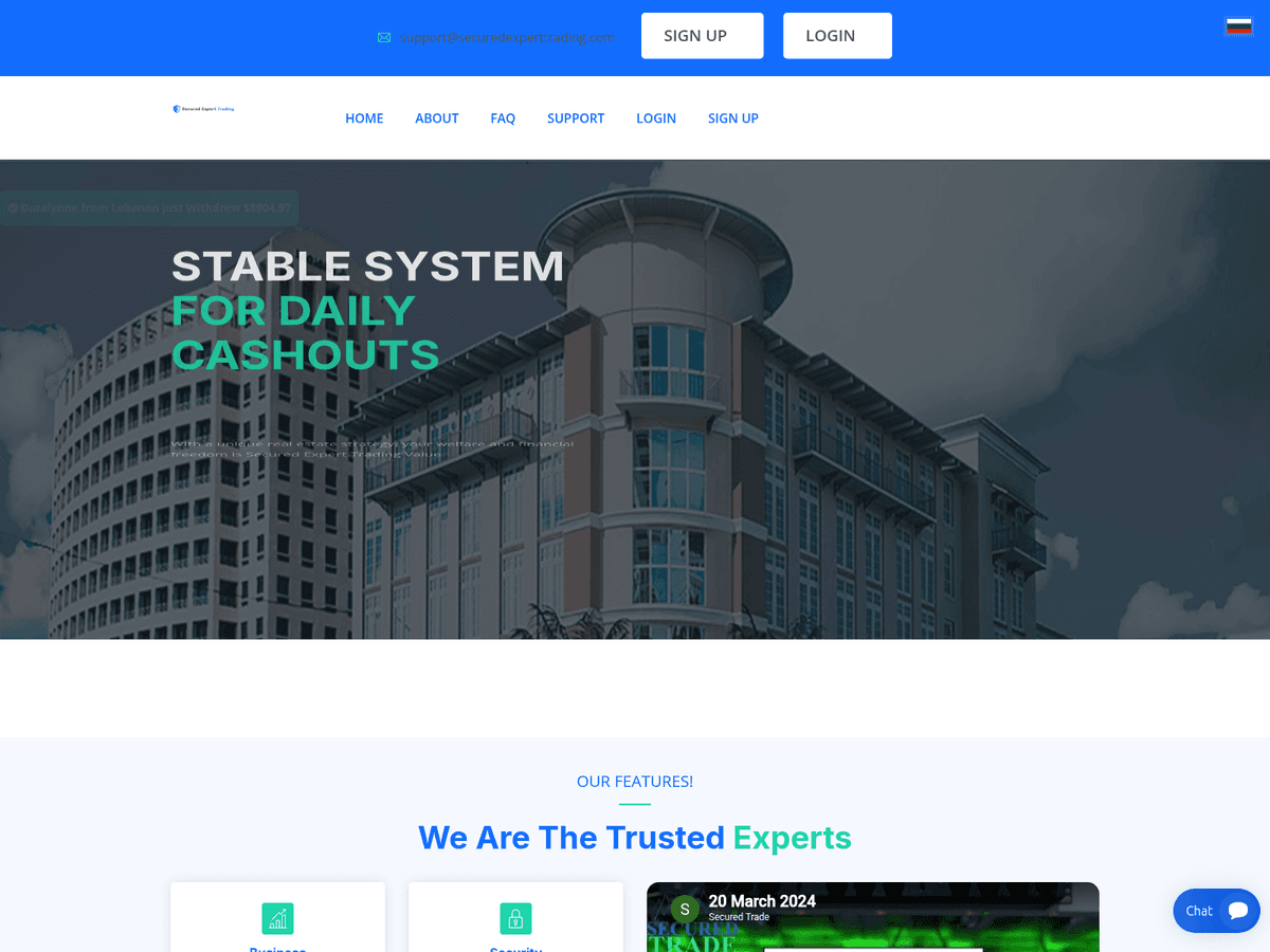 Screenshot der Webseite Securedexperttrading (securedexperttrading.com)