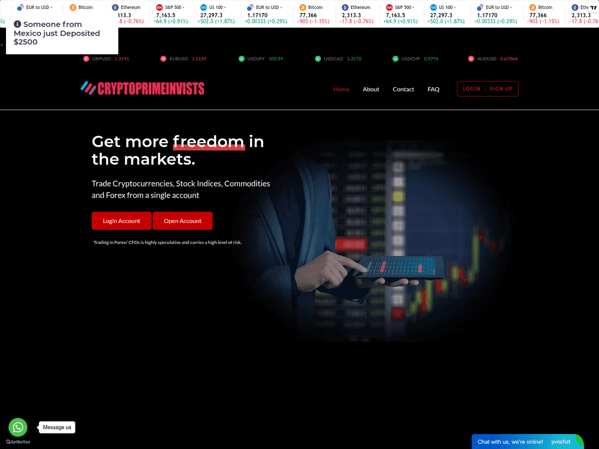 Screenshot von Cryptoprimesinvest