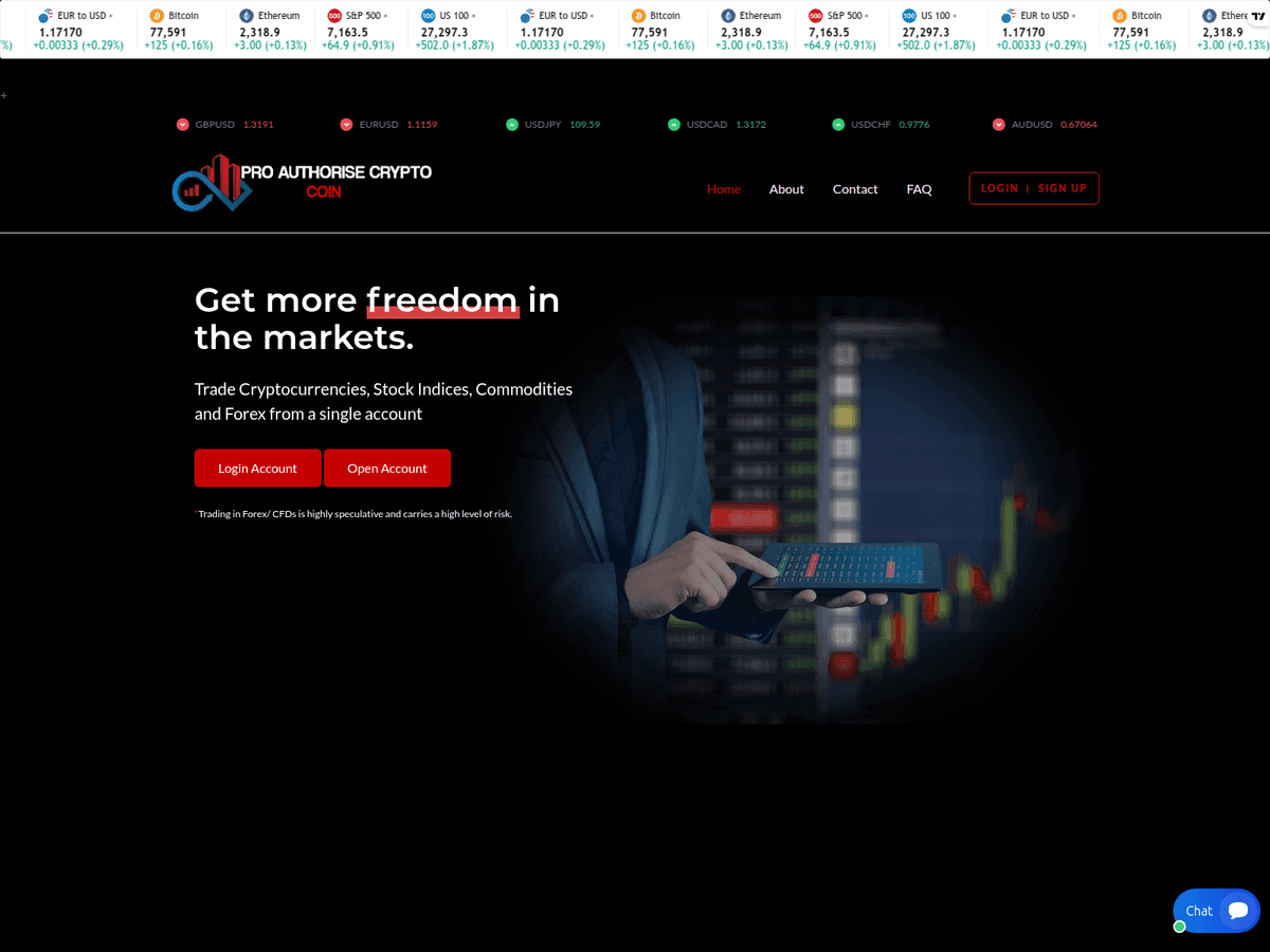 Screenshot der Webseite Pro Authorisecryptocoins (pro-authorisecryptocoins.live)
