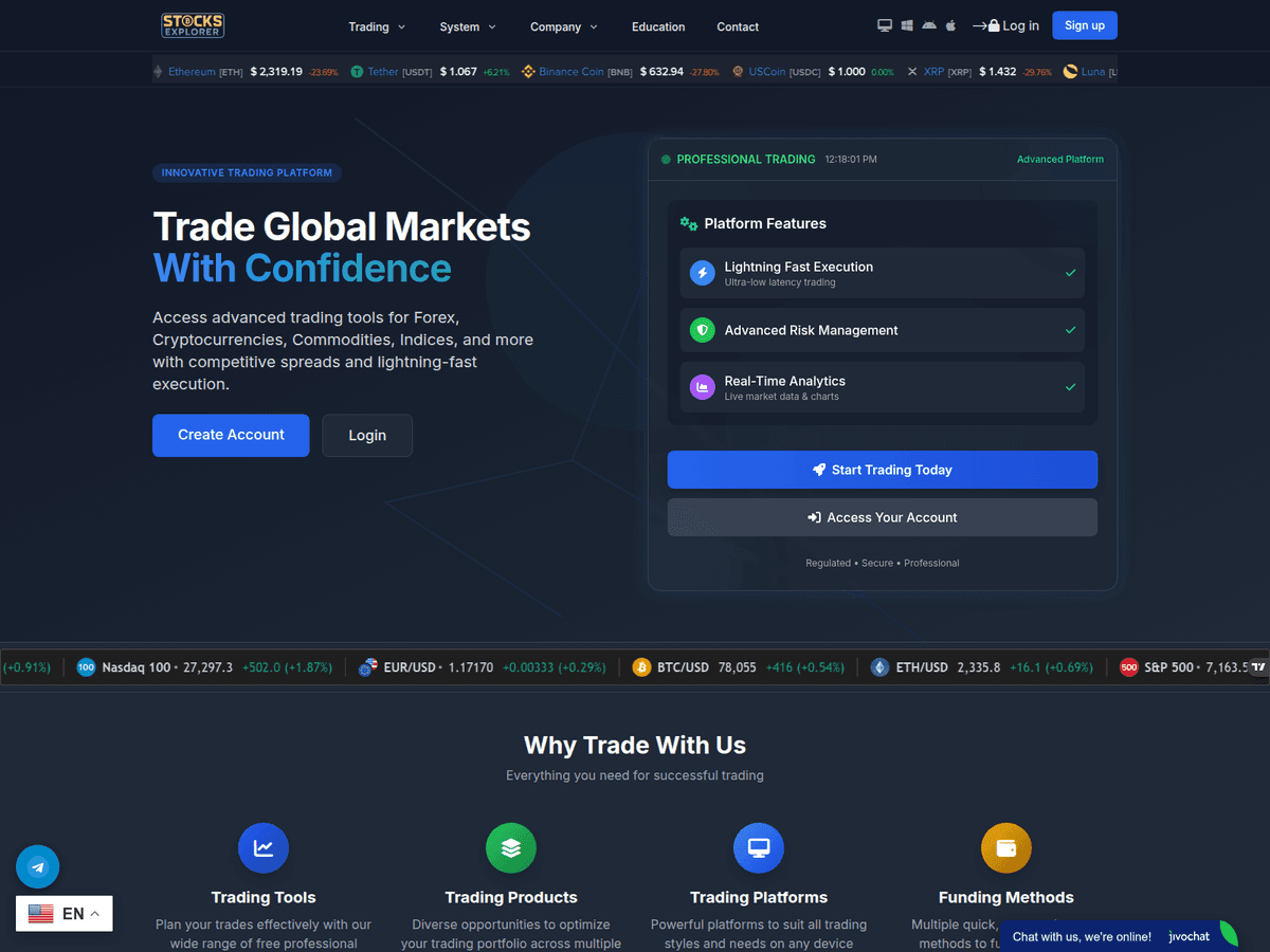 Screenshot der Webseite Stocksexplorer (stocksexplorer.live)