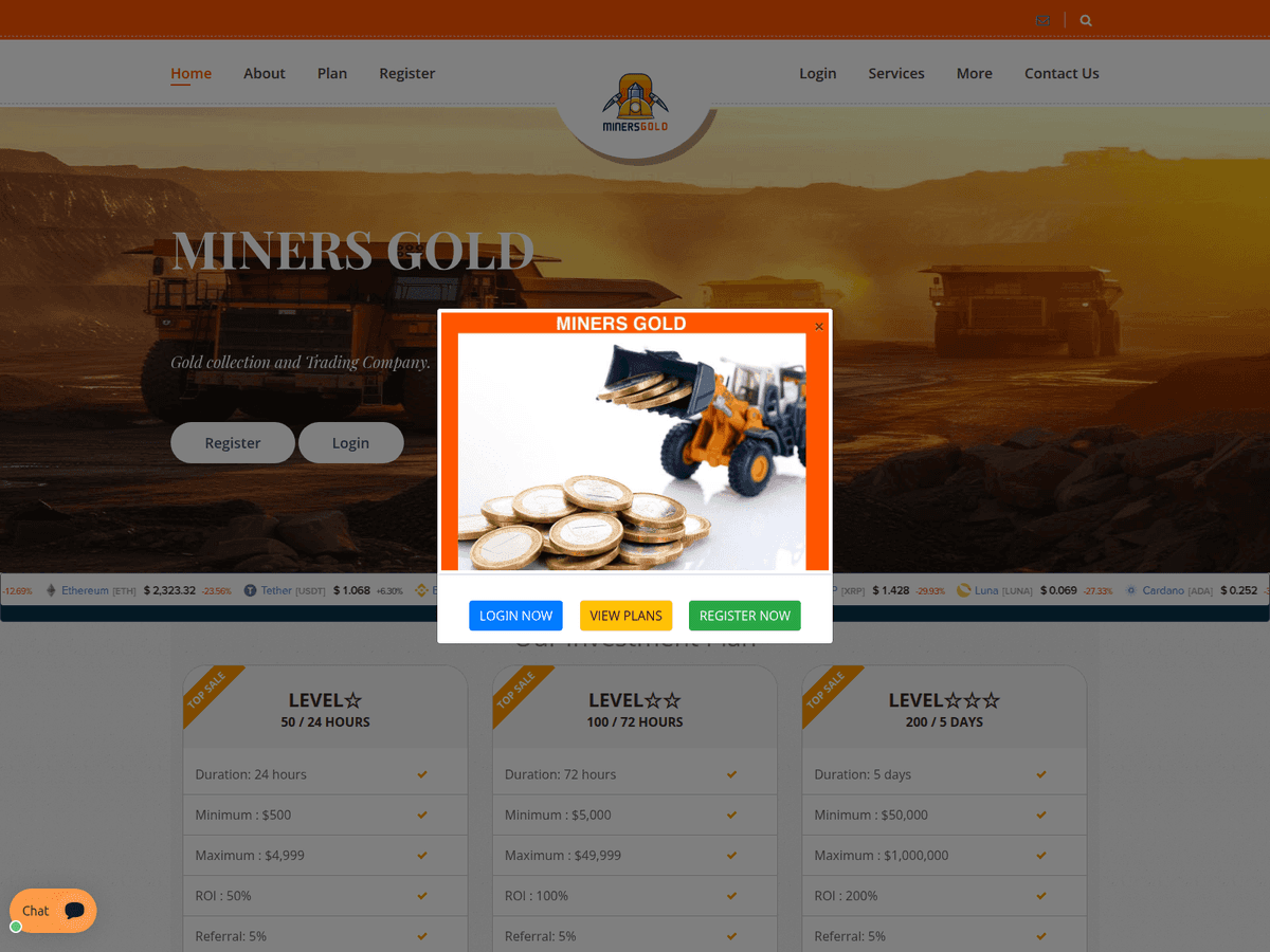 Screenshot der Webseite Minersgold (minersgold.org)