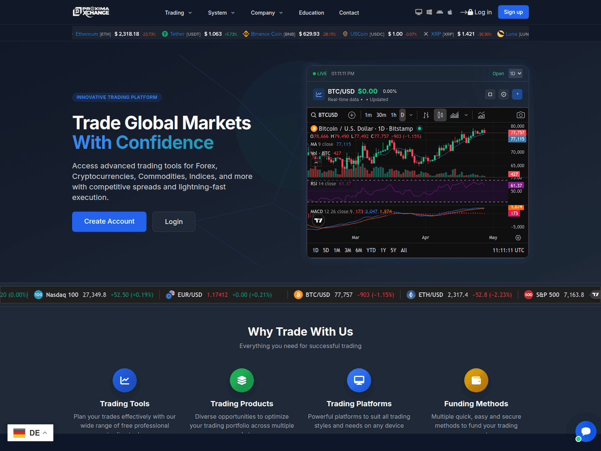 Screenshot von Proximaxchange