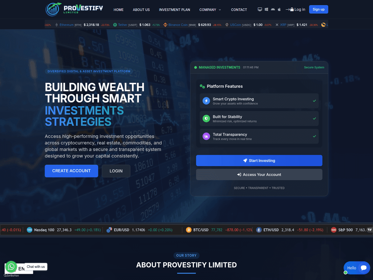 Screenshot der Webseite Provestify (provestify.ltd)