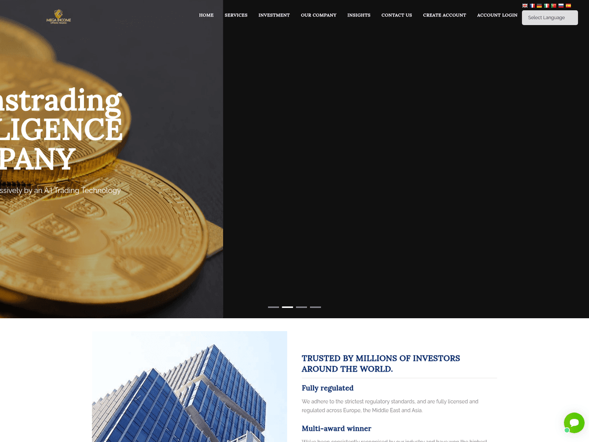 Screenshot von Megaincomeoptionstrading