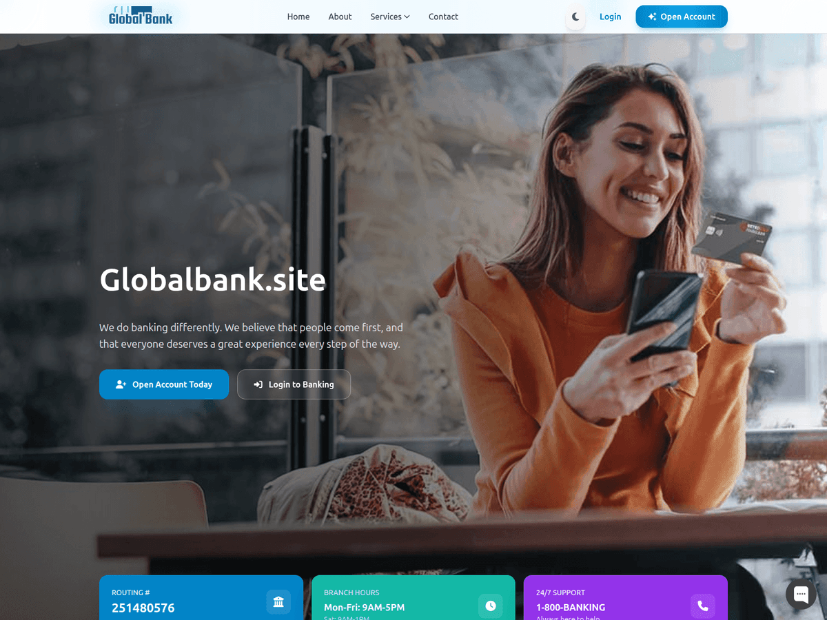 Screenshot der Webseite Globalbank (globalbank.site)