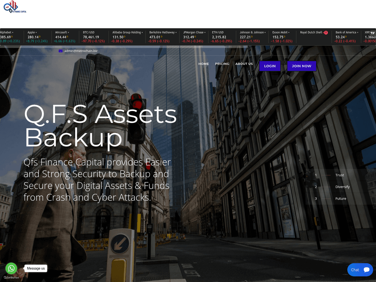 Screenshot der Webseite Metrochain (metrochain.biz)