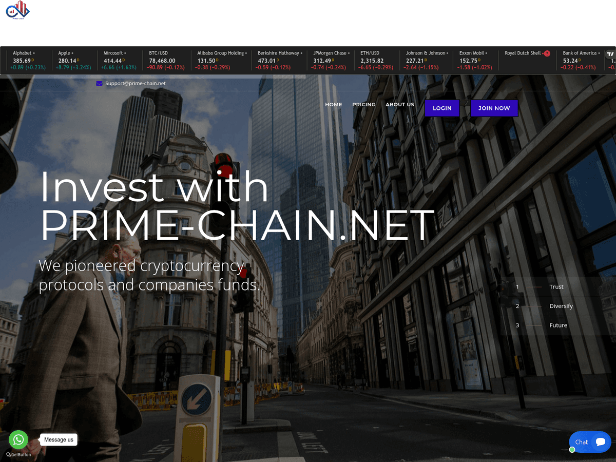 Screenshot der Webseite Prime Chain (prime-chain.net)